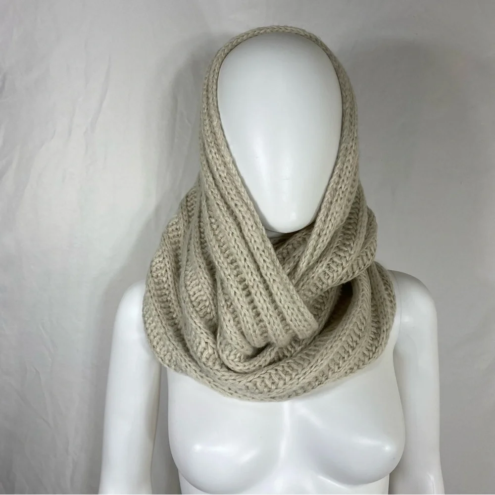 Neosan Bone Colored Ribbed Knit Snood Infinity Scarf